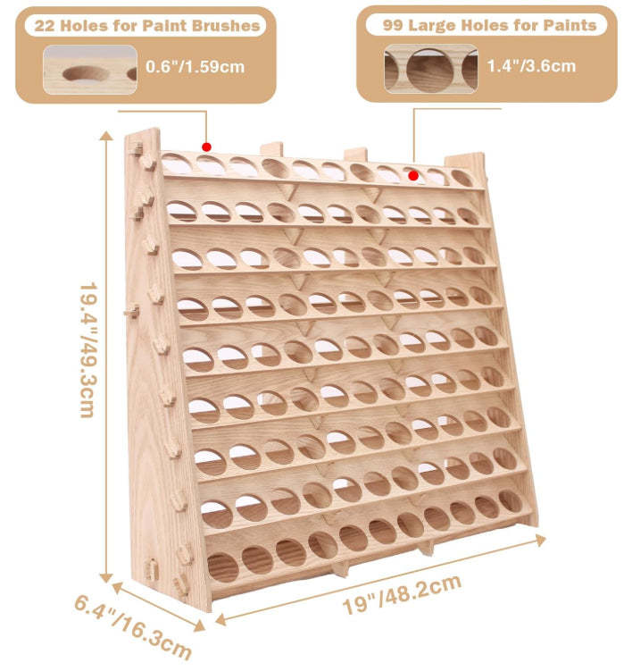 Arfetigo Extra Large Wooden 9-Tier Paint Organiser 99 Bottle Capacity Brush Rack