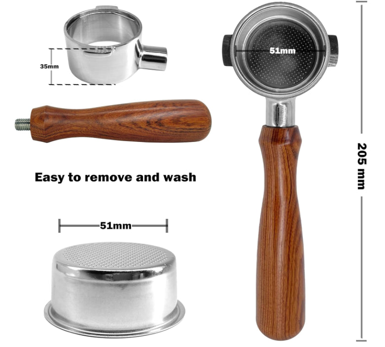 Neouza 51mm Bottomless Espresso Coffee Portafilter With Wooden Handle