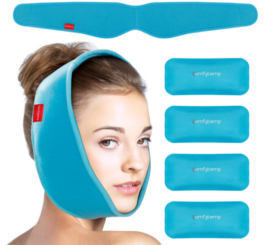 ComfyTemp Jaw & Face Cold Pack Wisdom Teeth Ice Pack & Head Wrap 4 Gel Packs