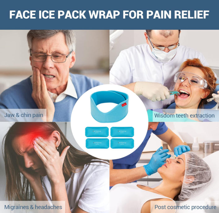 ComfyTemp Jaw & Face Cold Pack Wisdom Teeth Ice Pack & Head Wrap 4 Gel Packs