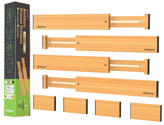Antowin 8 Piece Scalable and Adjustable Bamboo Drawer Dividers Oak Tan