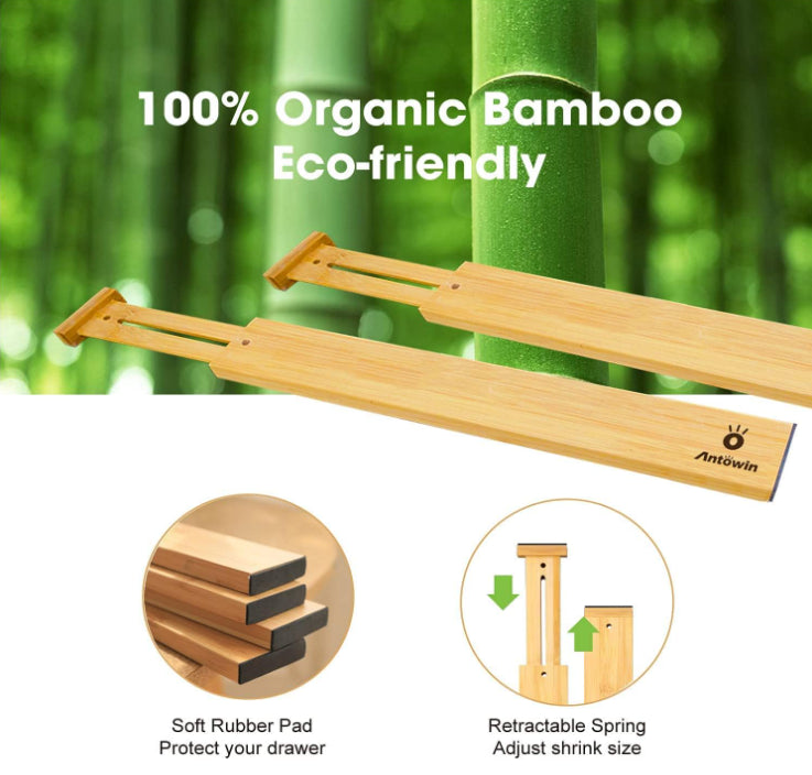 Antowin 8 Piece Scalable and Adjustable Bamboo Drawer Dividers Oak Tan