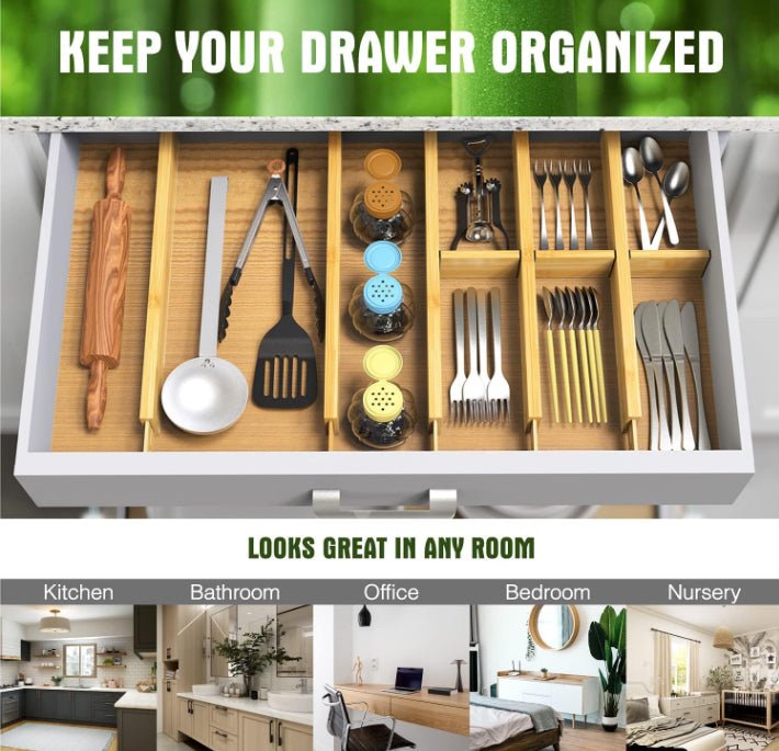 Antowin 8 Piece Scalable and Adjustable Bamboo Drawer Dividers Oak Tan