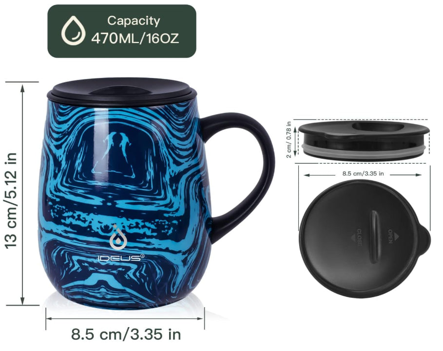 Ideus Coffee Mug 470ml Double Wall Vacuum Insulated Stainless Steel Hot & Cold