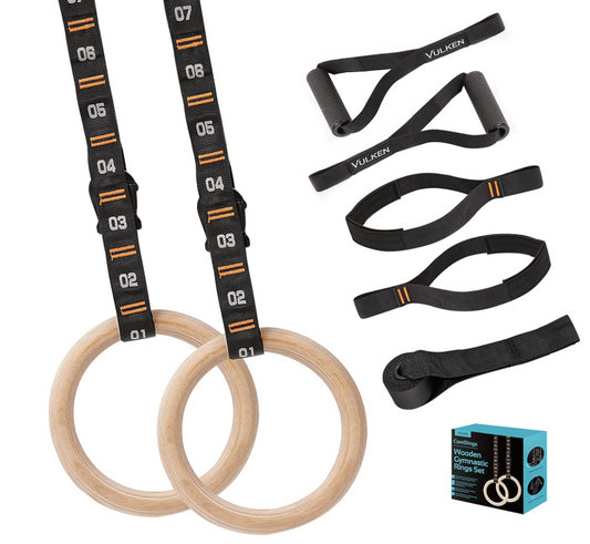 Vulken Wooden Gymnastics Rings Olympic Ring Set Exercise Accessories