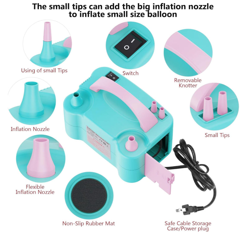Electric Balloon Pump Portable Dual Nozzle Air Pump Inflator Blower