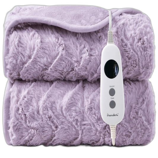 Dreamaker Heated Faux Fur Throw Purple Soft Plush Blanket 130 x 160cm
