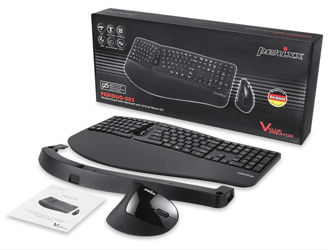 Perixx PERIDUO-605 Wireless Ergonomic Split Keyboard & Vertical Mouse Set