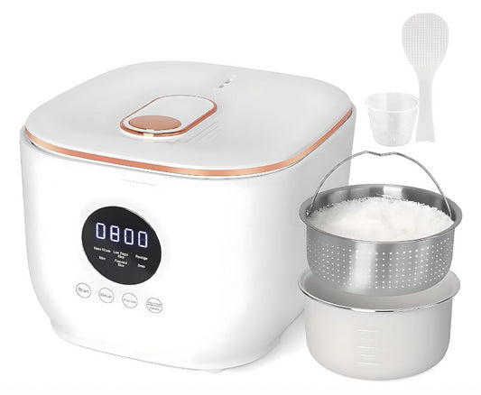 Rice Cooker White & Rose Gold Steamer Pot 3L Electric Kitchen Cooker