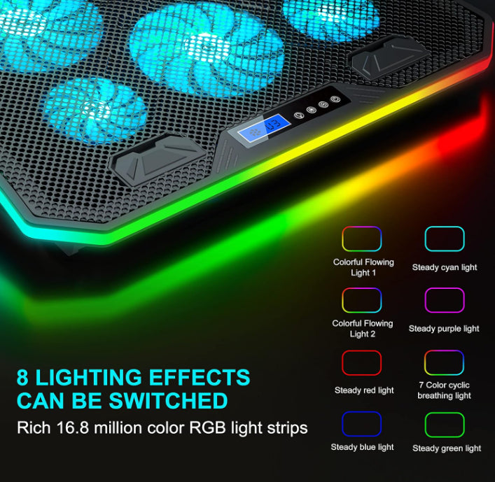 TopMate C12 Laptop Cooling Fan Pad RGB Gaming Notebook Cooler Stand Adjustable