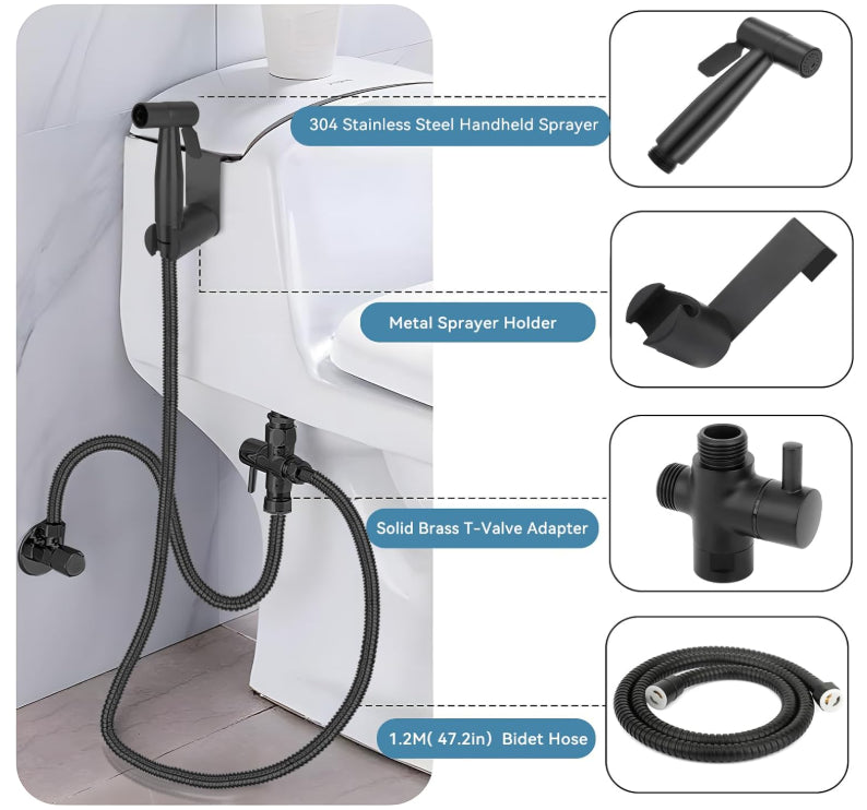 Roccar Handheld Bidet Brushed Black Matte Toilet Sprayer Kit With Hose
