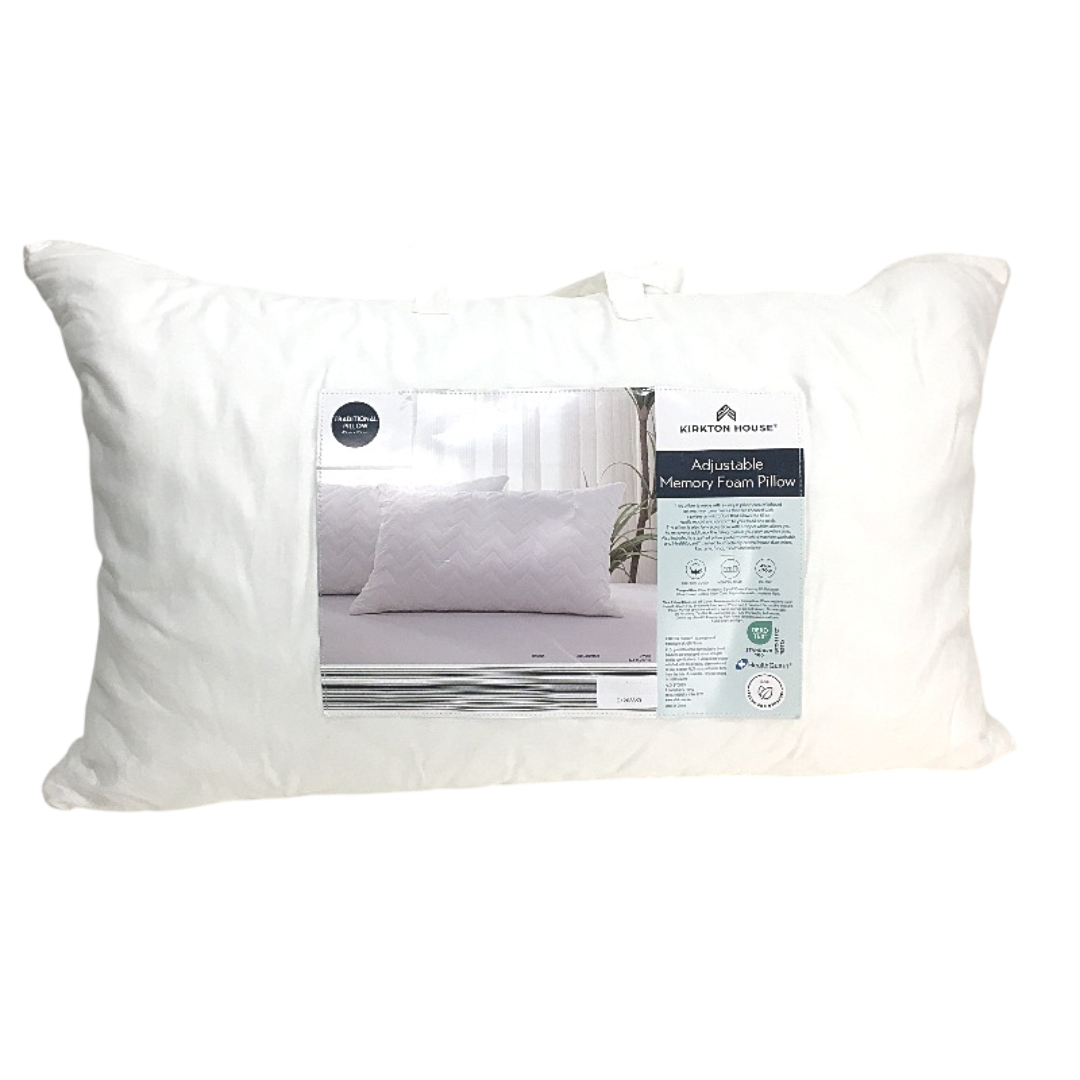 Kirkton House Adjustable Memory Foam Pillow With Removable Cover Traditional NEW