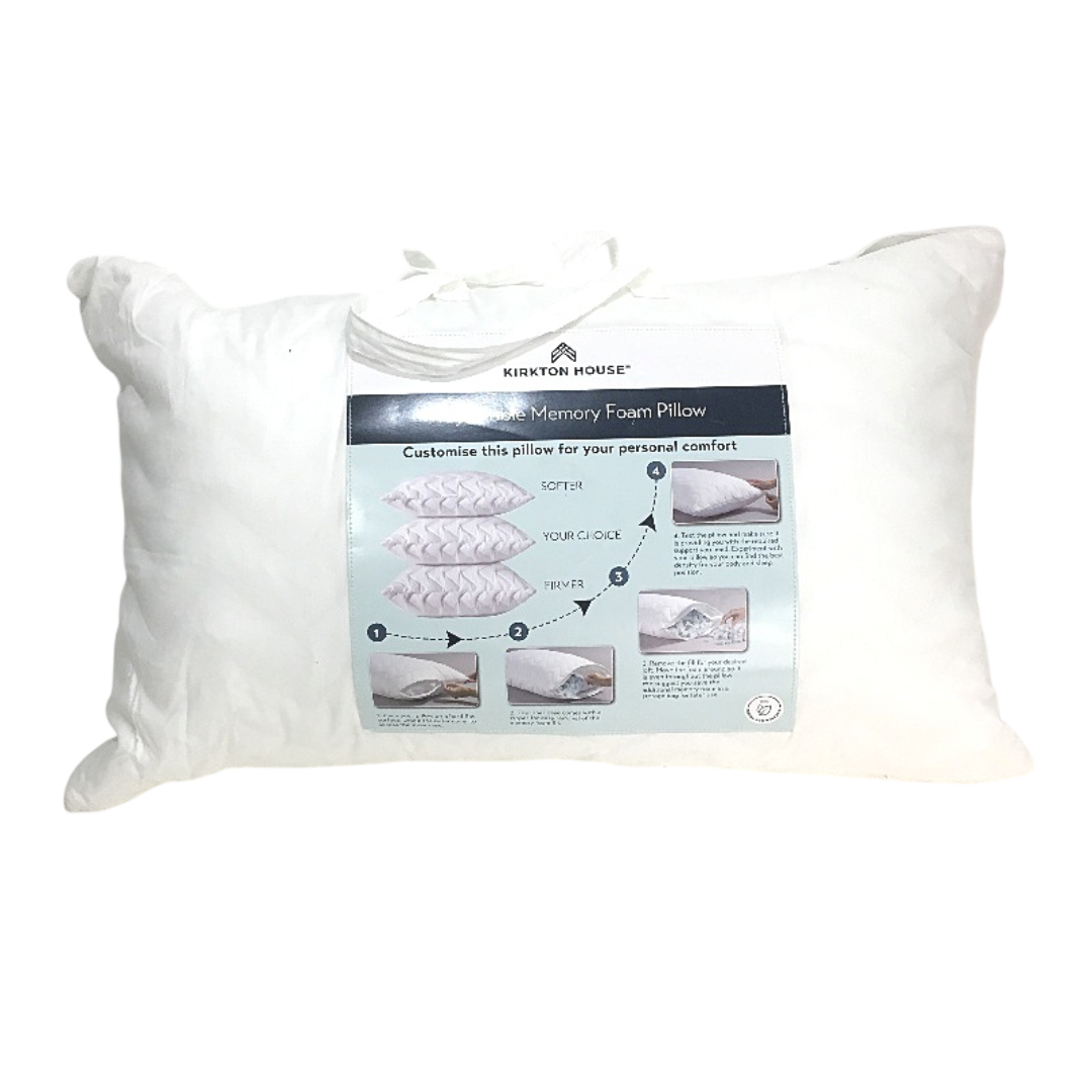 Kirkton House Adjustable Memory Foam Pillow With Removable Cover Traditional NEW