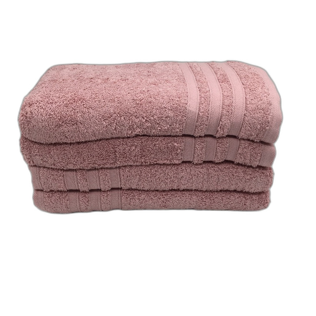 Set of 4 Blush Pink Tri Rib Accented 100% Cotton Plain Bath Towl Set NEW