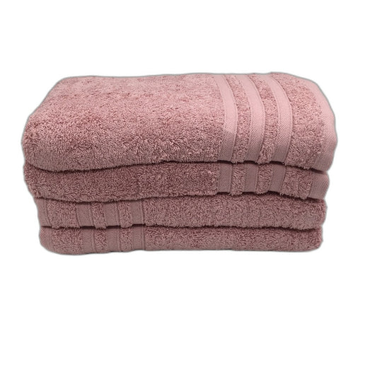 Set of 4 Blush Pink Tri Rib Accented 100% Cotton Plain Bath Towl Set NEW