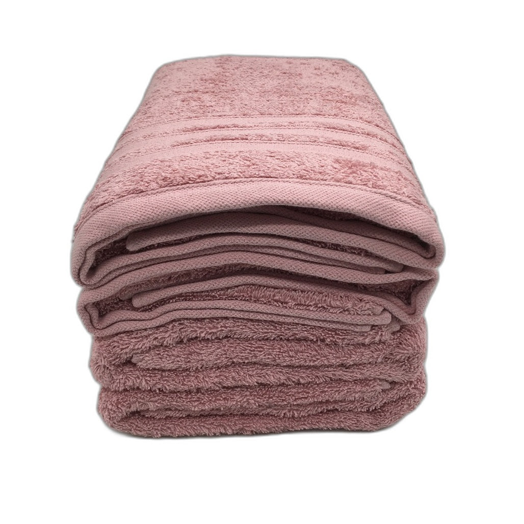 Set of 4 Blush Pink Tri Rib Accented 100% Cotton Plain Bath Towl Set NEW