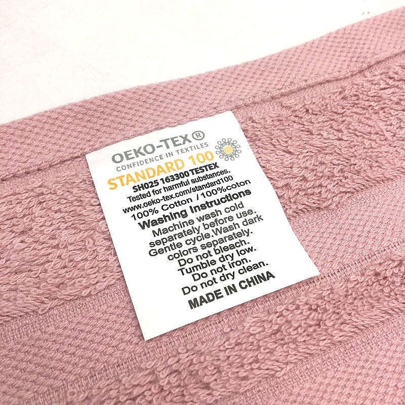Set of 4 Blush Pink Tri Rib Accented 100% Cotton Plain Bath Towl Set NEW