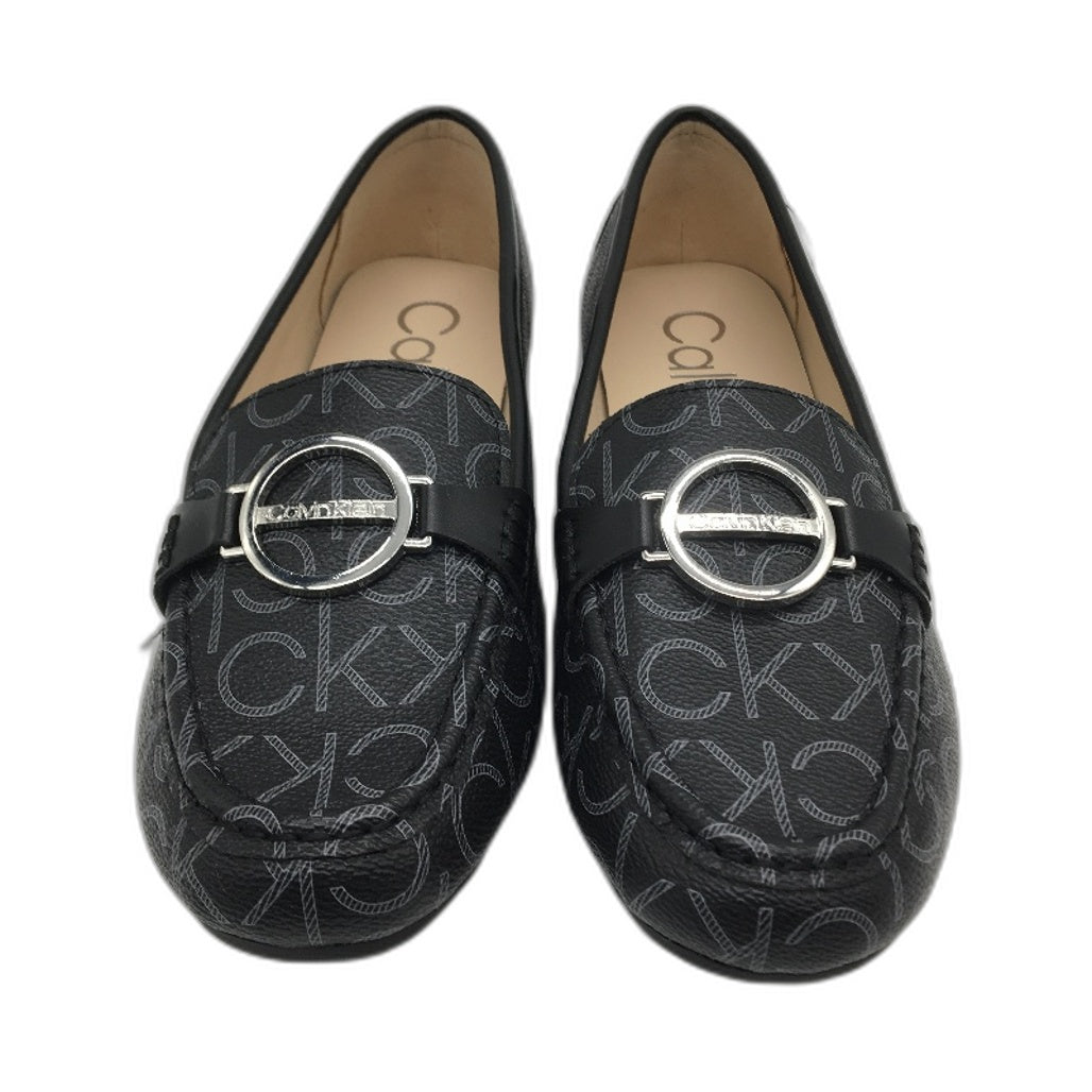 Calvin Klein Black Faux Leather Layne Logo Flat Shoes Ladies US 7.5 NEW