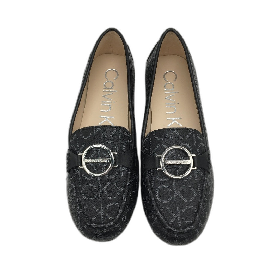 Calvin Klein Black Faux Leather Layne Logo Flat Shoes Ladies US 7.5 NEW