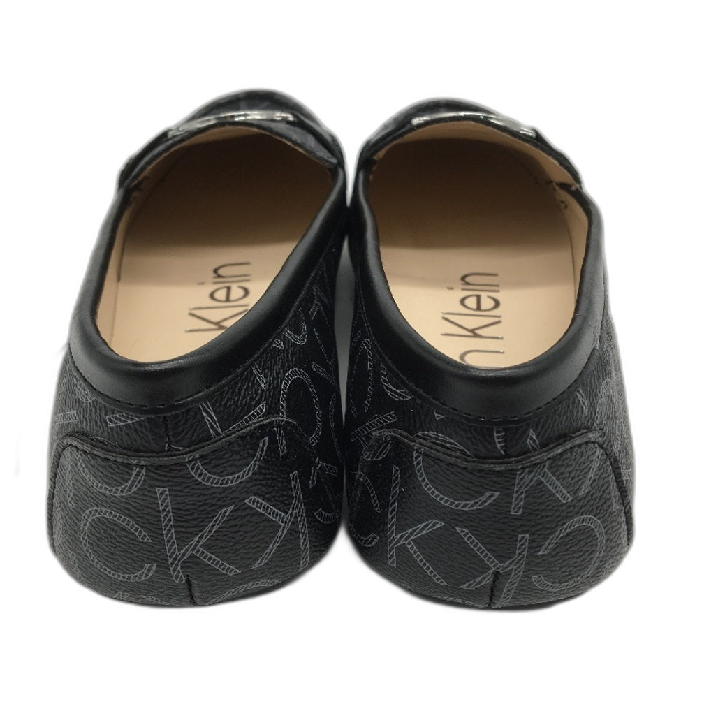 Calvin Klein Black Faux Leather Layne Logo Flat Shoes Ladies US 7.5 NEW