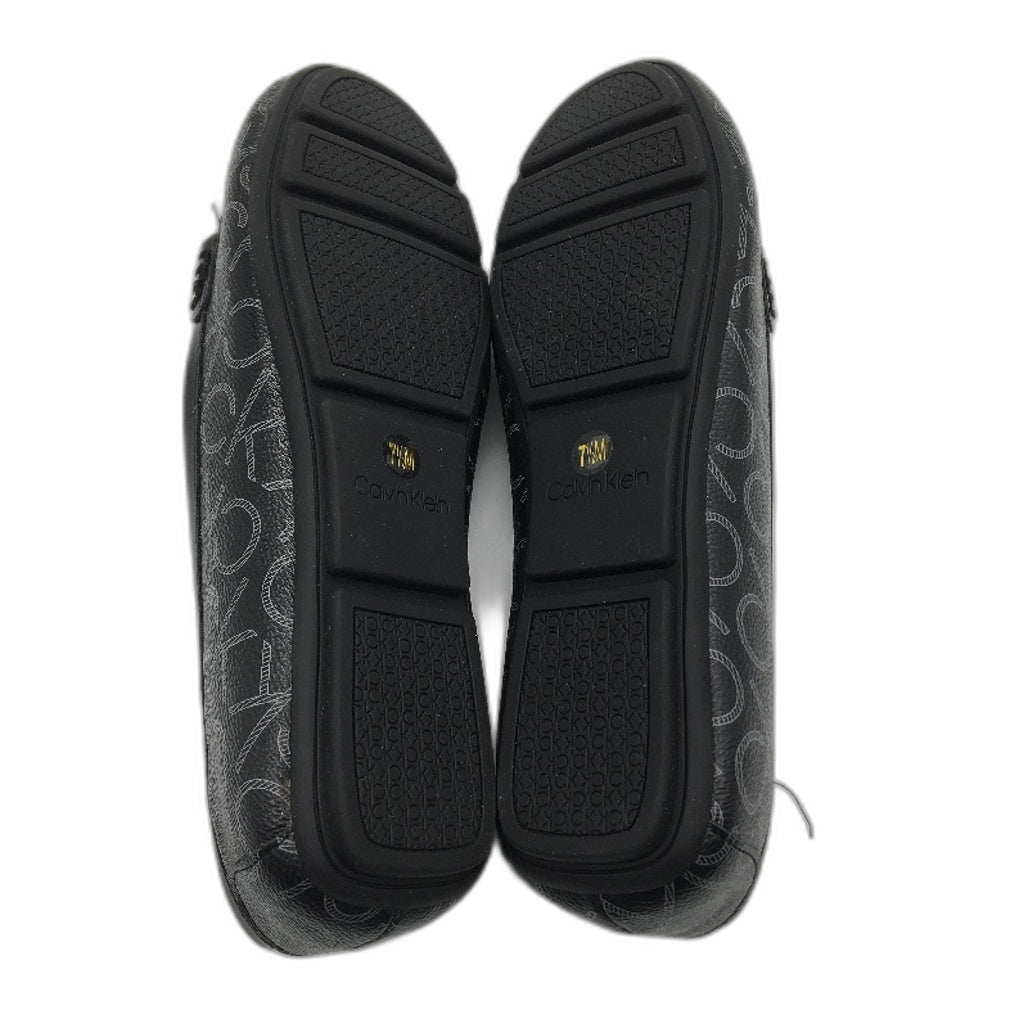 Calvin Klein Black Faux Leather Layne Logo Flat Shoes Ladies US 7.5 NEW
