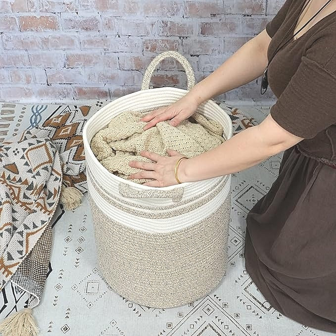 Xuanguo Home Decor Cotton Rope Boho Style Laundry Storage Basket Hamper NEW