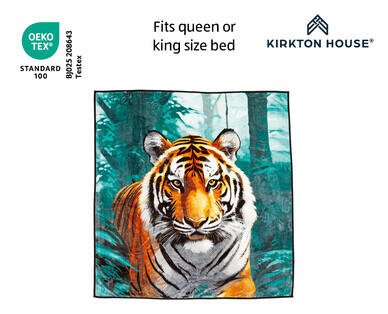 Kirkton House Tiger Print Faux Mink Soft Touch Blanket Fits Queen & King Bed NEW