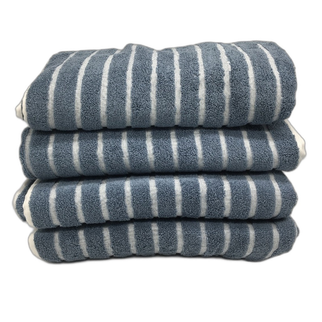 Kirkton House Set of 4 100% Cotton Blue Ribbed Striped Bath Towel Pack NEW