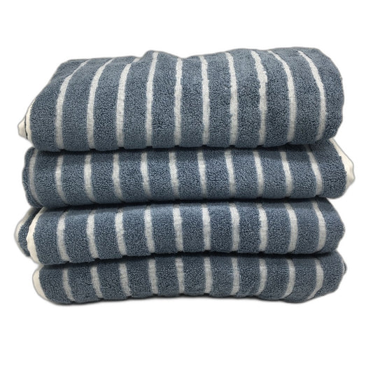 Kirkton House Set of 4 100% Cotton Blue Ribbed Striped Bath Towel Pack NEW