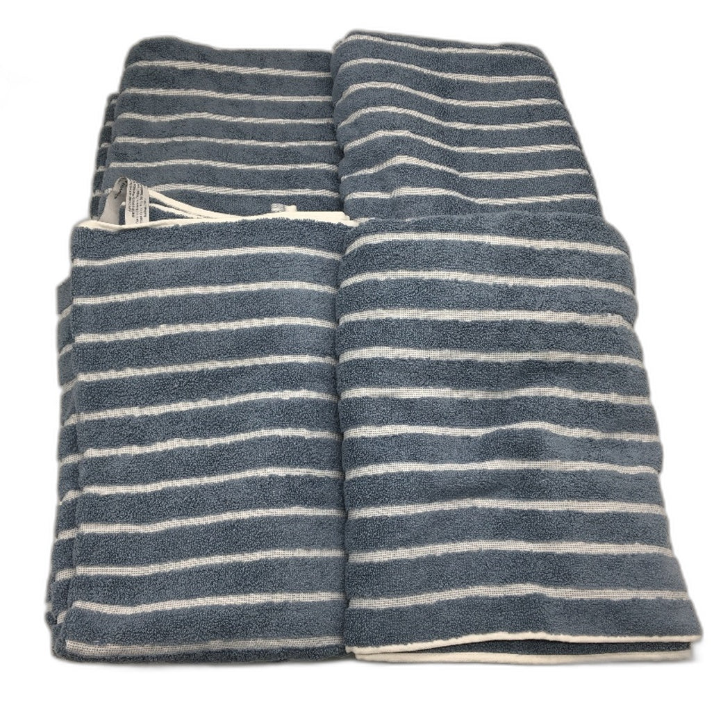 Kirkton House Set of 4 100% Cotton Blue Ribbed Striped Bath Towel Pack NEW