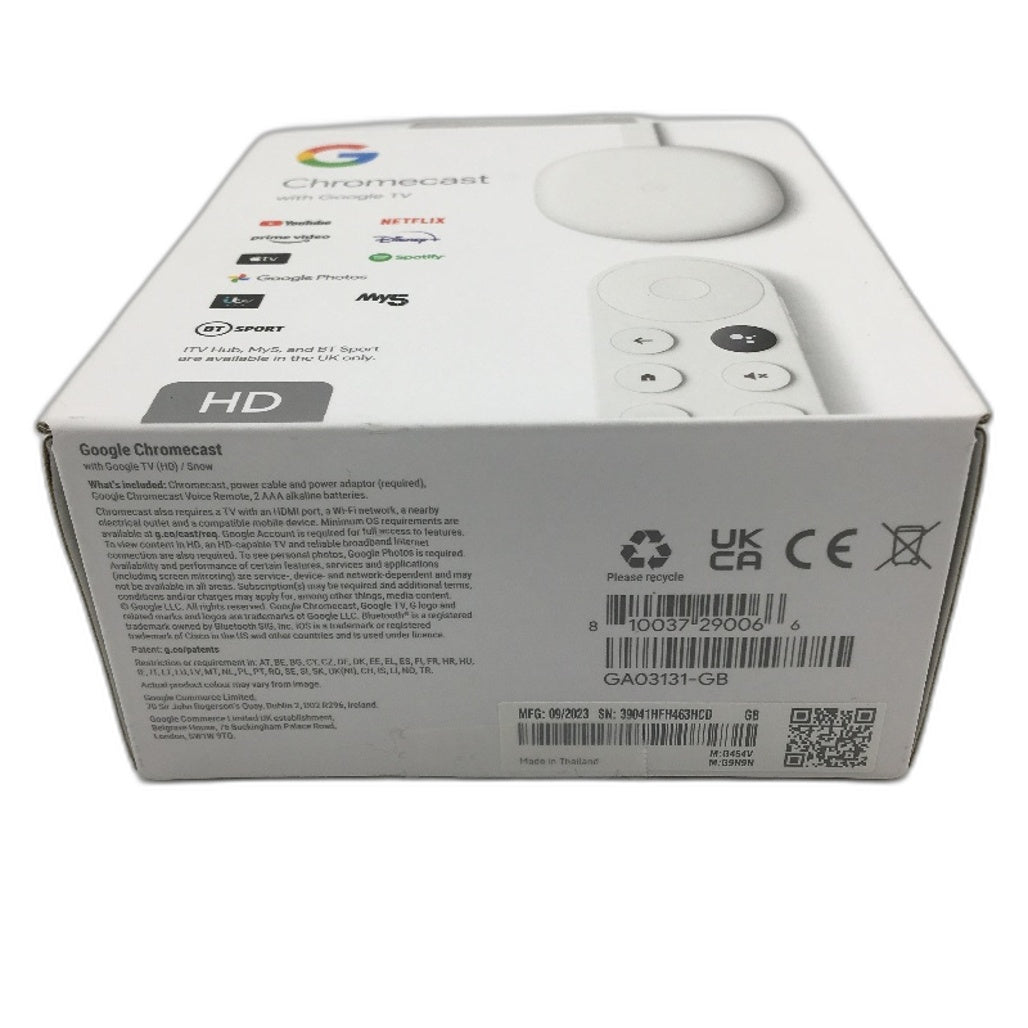 Chromecast with Google TV HD Smart TV Streamer in Snow White UK Plug DEMO
