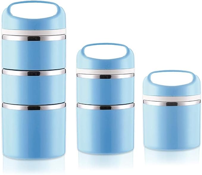 Lille Home 3 Tier 1380ml Stackable Insulated Stainless Steel Blue Lunch Box NEW