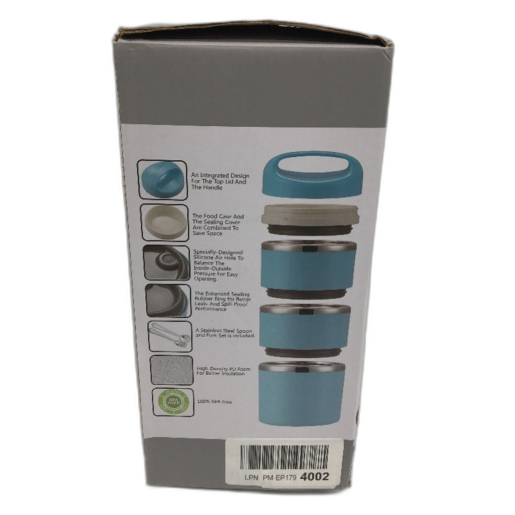 Lille Home 3 Tier 1380ml Stackable Insulated Stainless Steel Blue Lunch Box NEW