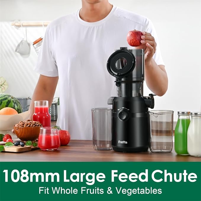 Fretta Nifty 1L 200W BPA Free Slow Masticating Black Cold Press Juicer DEMO