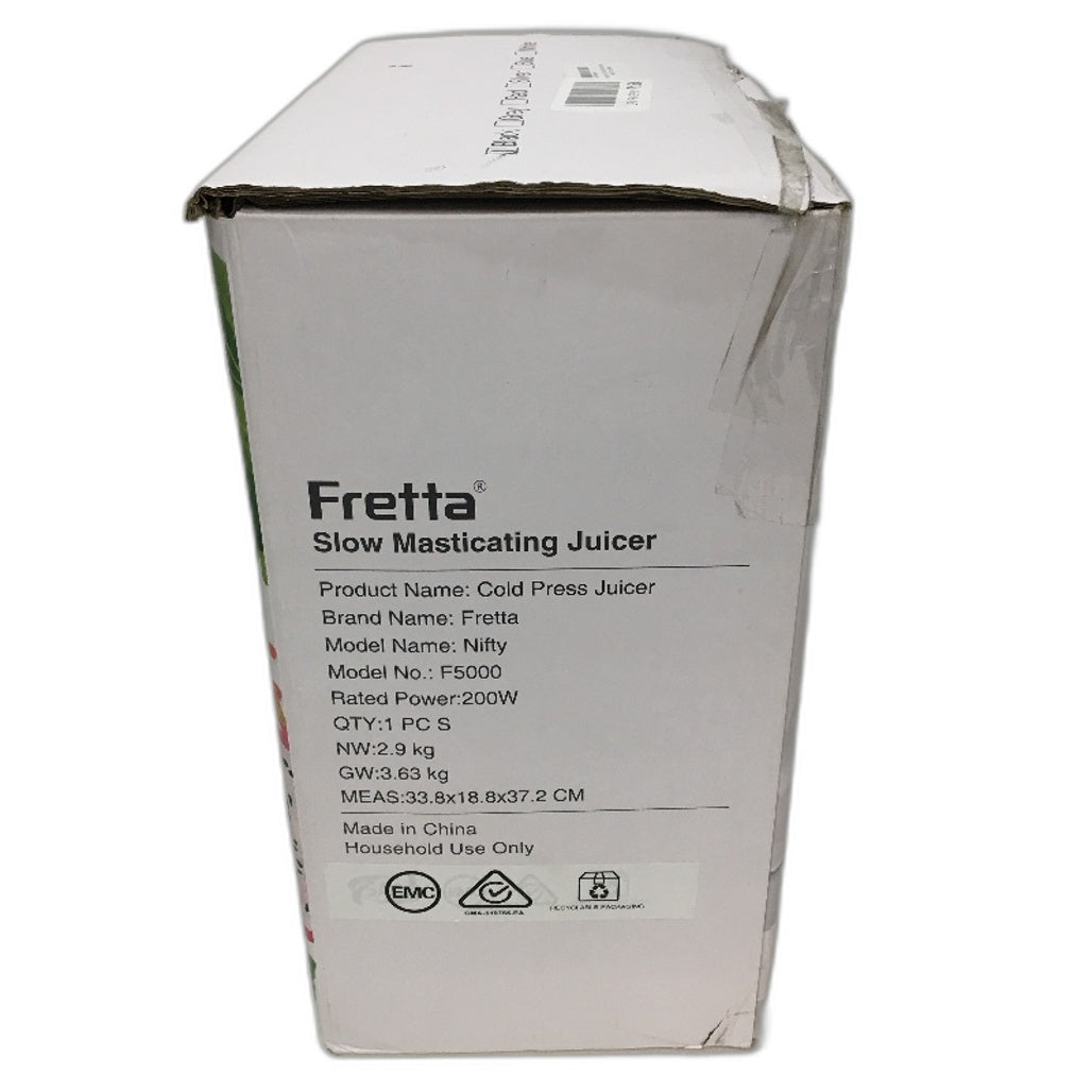 Fretta Nifty 1L 200W BPA Free Slow Masticating Black Cold Press Juicer DEMO
