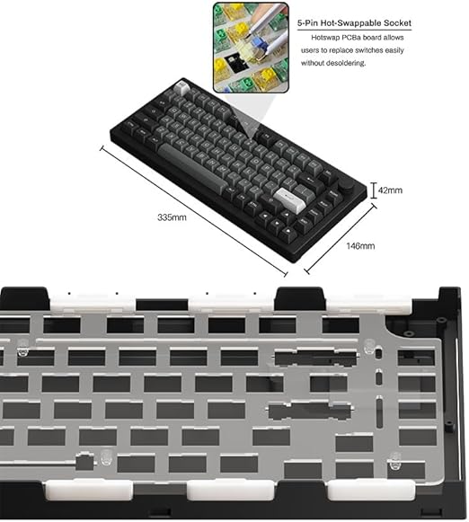 Akko 5075 75% Layout Creamy Yellow Switch Mechanical Keyboard in Black Grey NEW