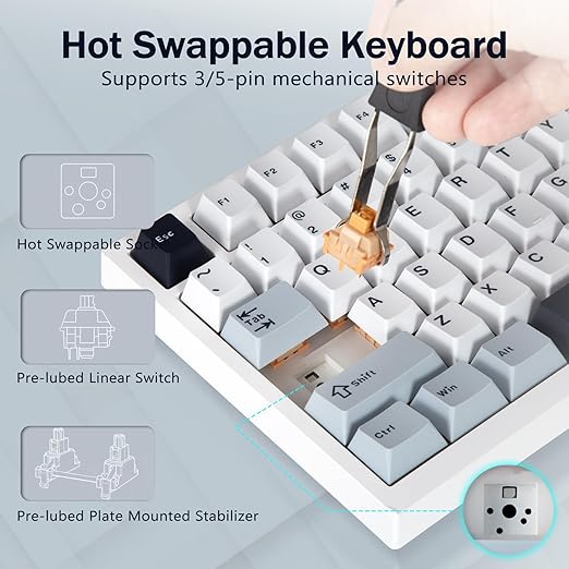 Huo Ji CQ082 75% Tri-Mode Linear Switch Mechanical Keyboard in Light Blue NEW