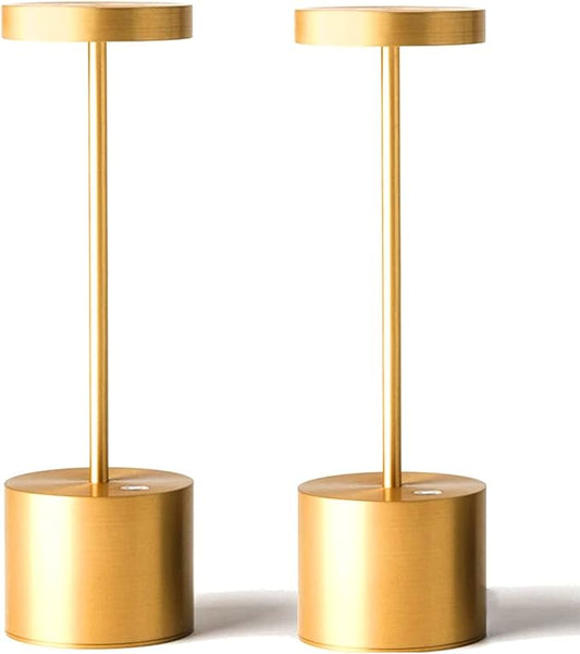2 Pack Gold Cordless 5V-1A Dimming Touch Minimalist Table LED Lamp NEW