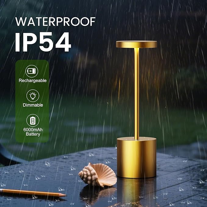 2 Pack Gold Cordless 5V-1A Dimming Touch Minimalist Table LED Lamp NEW