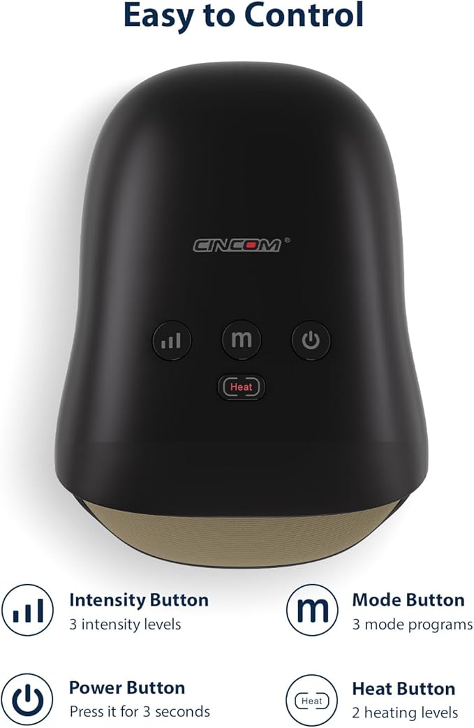 CINCOM CM026H Cordless Hand Massager with Heat and Compression in Black NEW