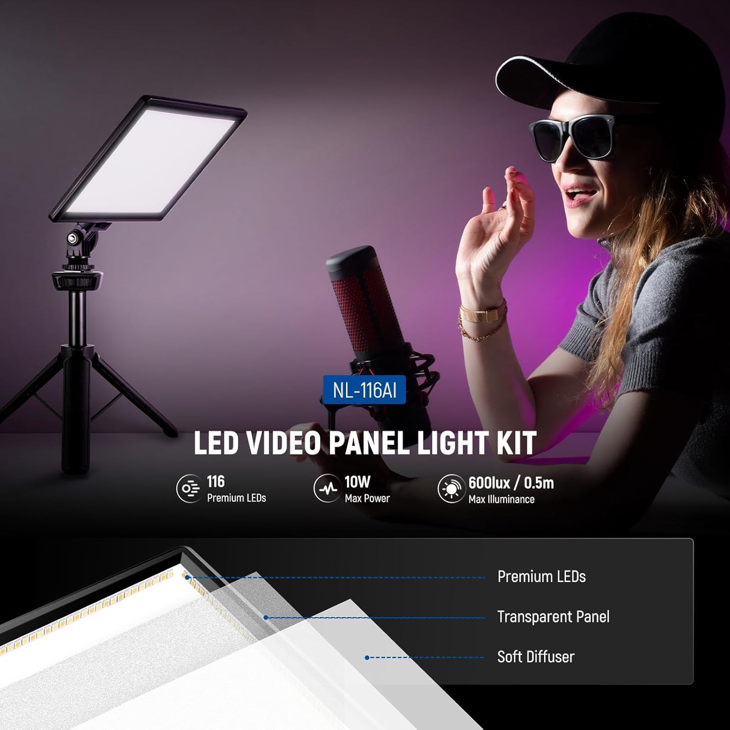 NEEWER NL-116AI 9 Inch 4000mAh LCD Display Soft Light for DSLR Cameras NEW