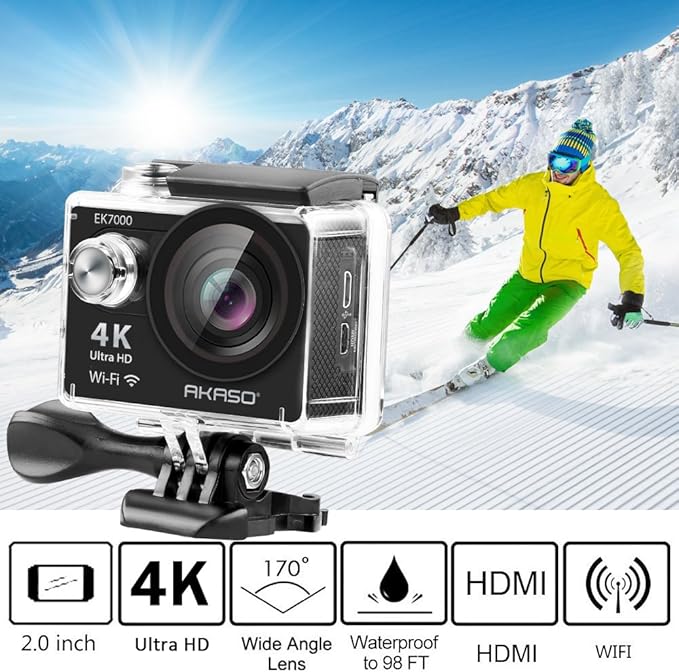 AKASO EK7000 4K 20MP 30fps WiFi Action Camera with Remote Control NEW