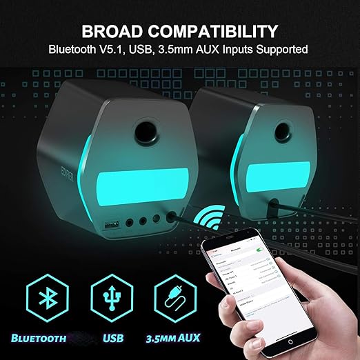 Hecate by Edifier G2000 White RGB Light Effect Desktop Gaming Speakers NEW