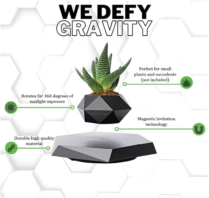 Floating Bonsai Geometric Black Planter Pot Magnetic Levitation Display NEW