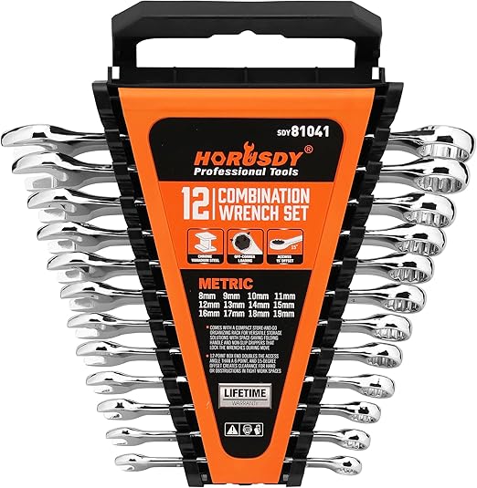 Horusdy 12 Piece Metric Combination CR-V Steel Portable Wrench Spanner Set NEW
