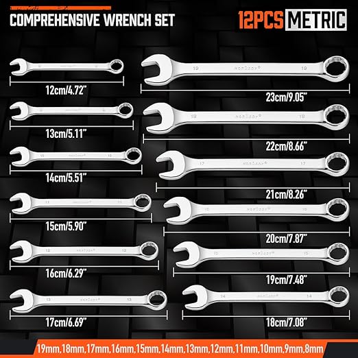 Horusdy 12 Piece Metric Combination CR-V Steel Portable Wrench Spanner Set NEW