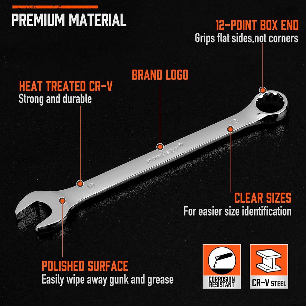 Horusdy 12 Piece Metric Combination CR-V Steel Portable Wrench Spanner Set NEW