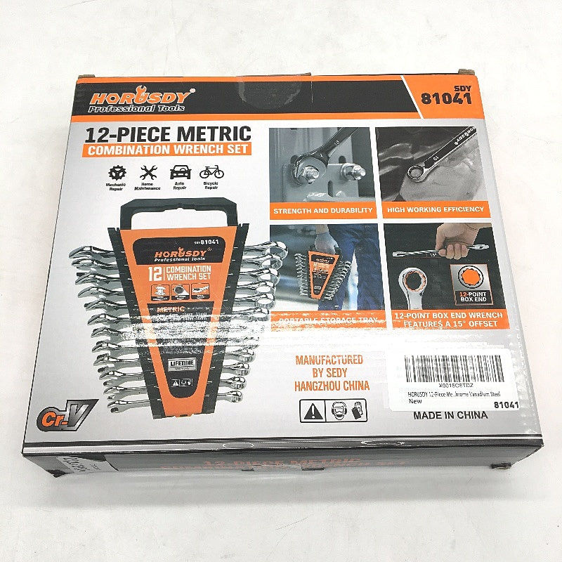 Horusdy 12 Piece Metric Combination CR-V Steel Portable Wrench Spanner Set NEW