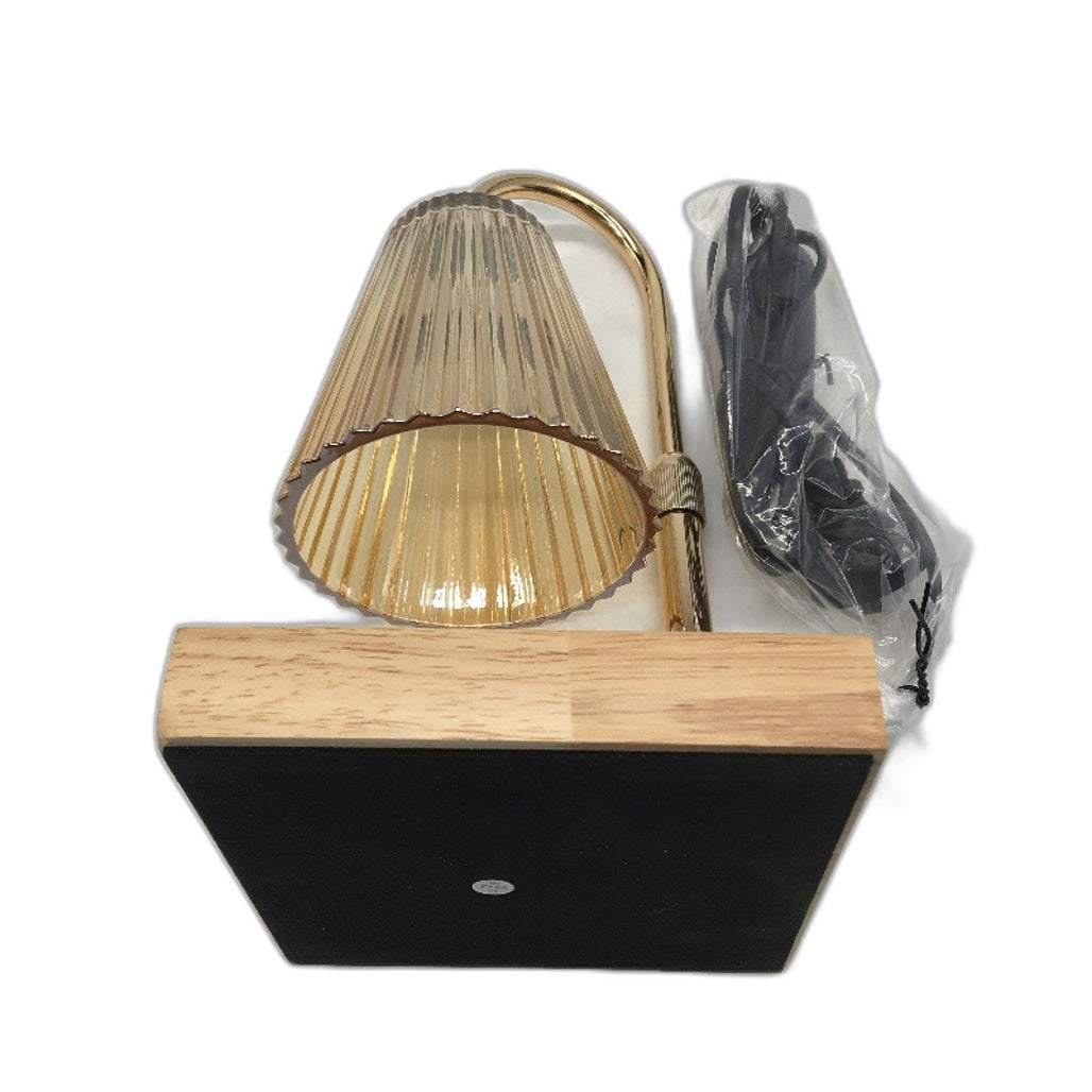 Flare Cone Crystal Glass Candle Warmer with Wooden Base and 2 Bulbs NEW