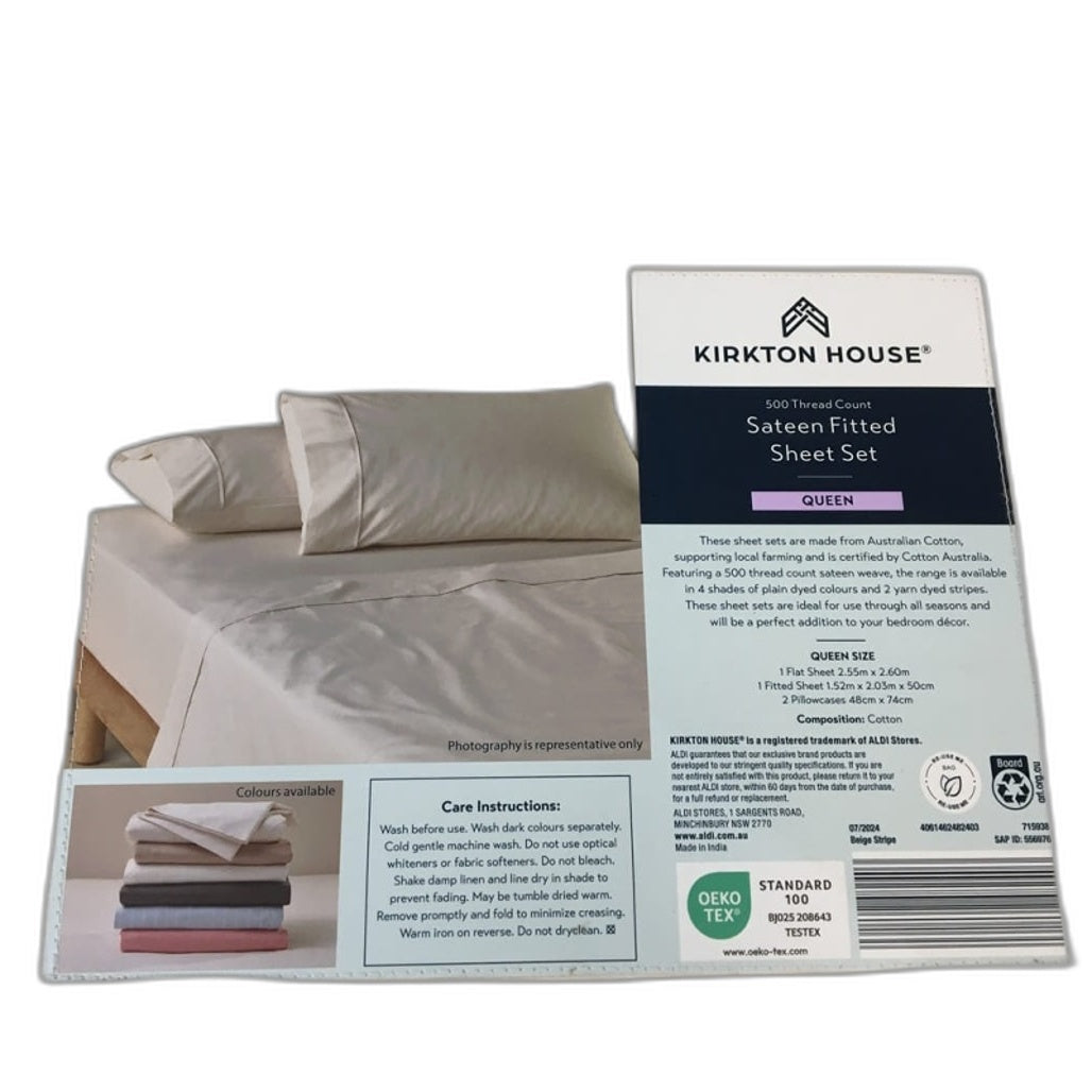 Kirkton House Sateen Fitted Queen 500 Thread Count Sheet Set NEW